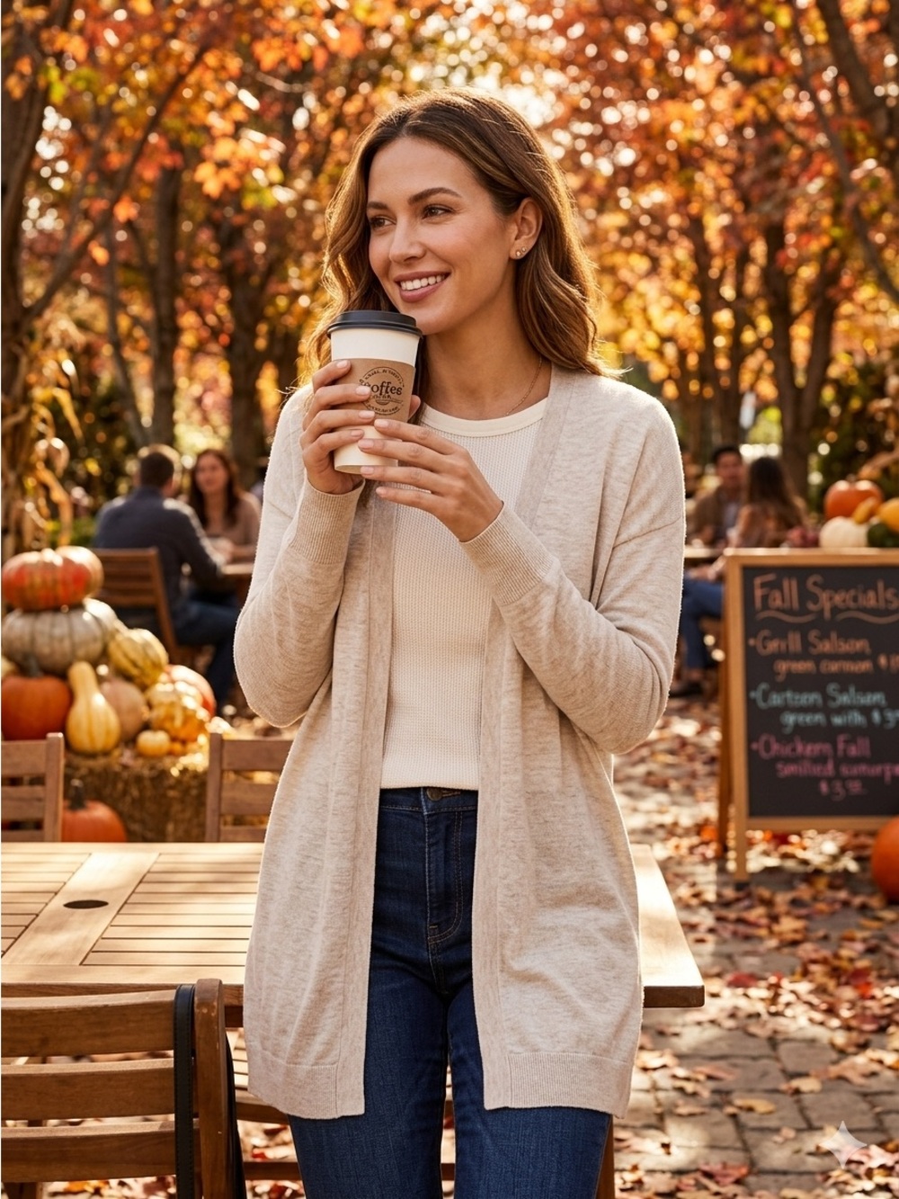 a new day Lightweight Open-Front Cardigan in Beige